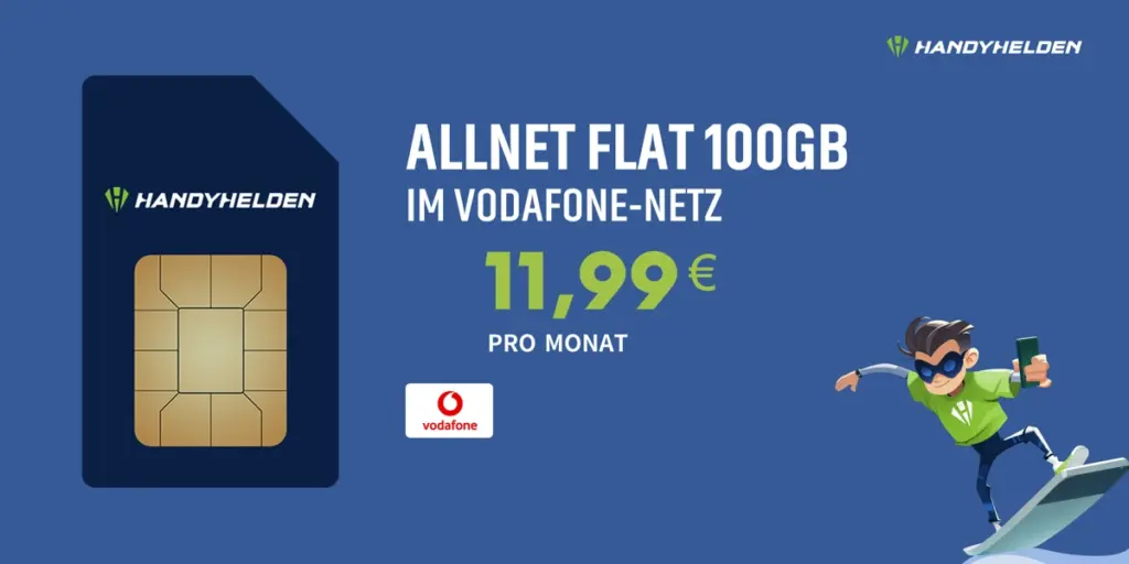 100 GB Allnet Flat im Vodafone-Netz – Günstiger Handytarif ab 11,99 € monatlich 1 100 GB unter 20 Euro Vodafone