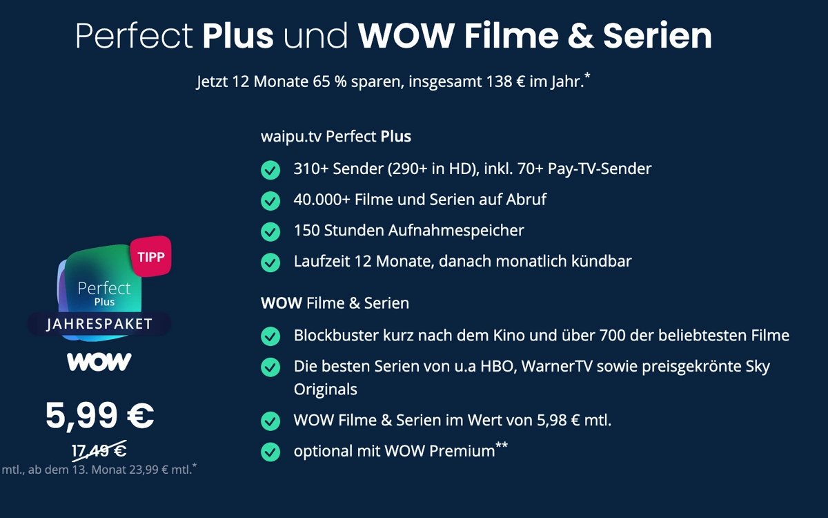 waipu & WOW tv günstig streamen