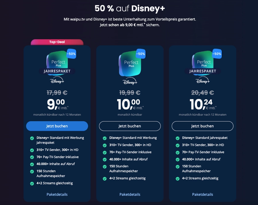 Geburtstagsaktion: 9 Jahre waipu.tv – 50% Rabatt 3 Disney günstiger streamen